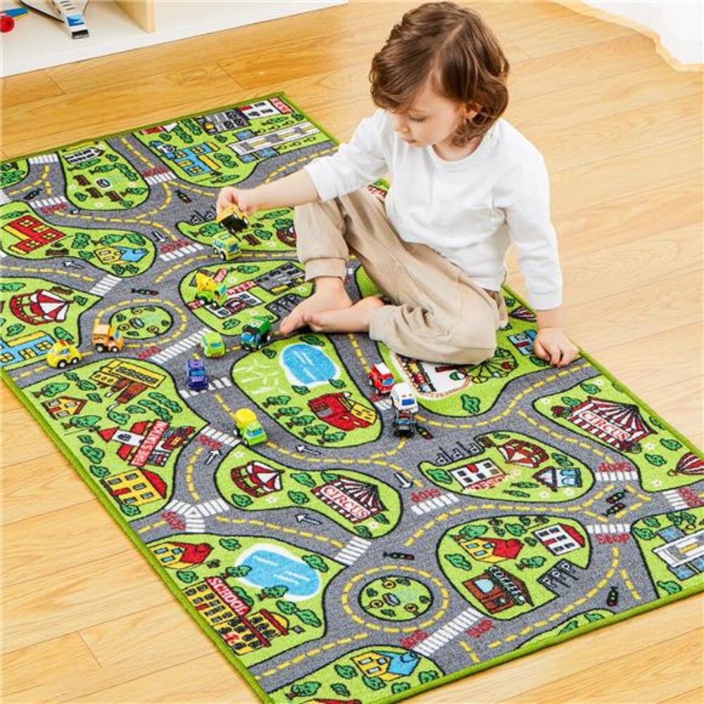 Kids Play Rugs12 Pull-Back Vehicle Set Durable Carpet Playmat Rug - Picture 2 of 8